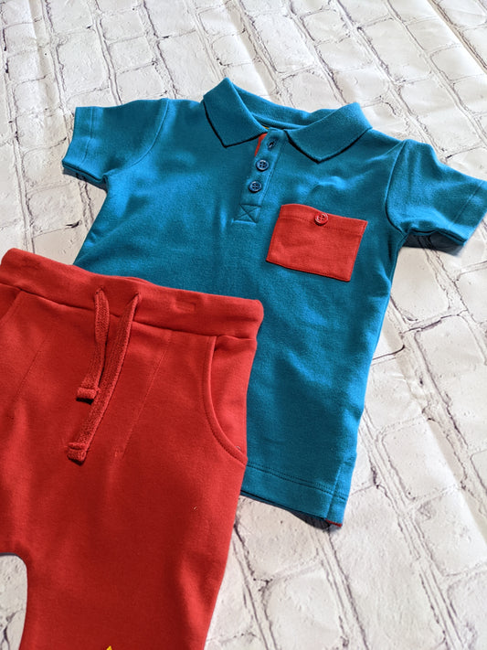 Teal polo and Red Star pants 2 piece